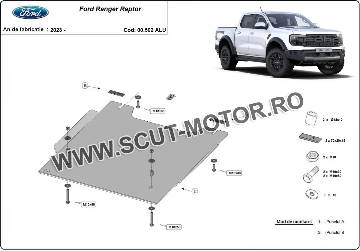 Scut reductor Ford Ranger Raptor  - Aluminium 2023-2025