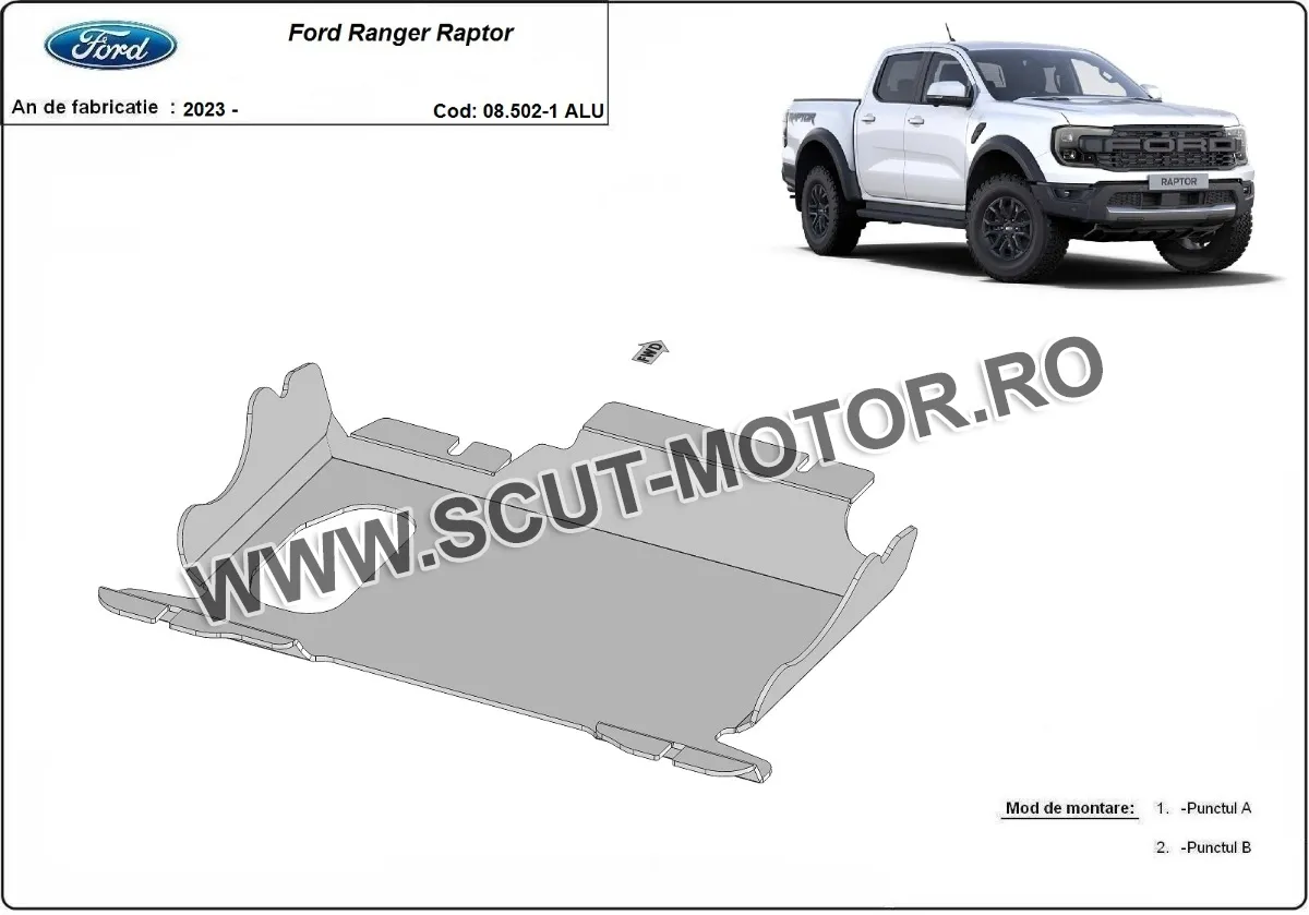 Scut Motor si grup fata Ford Ranger Raptor - Aluminium 2023-2025