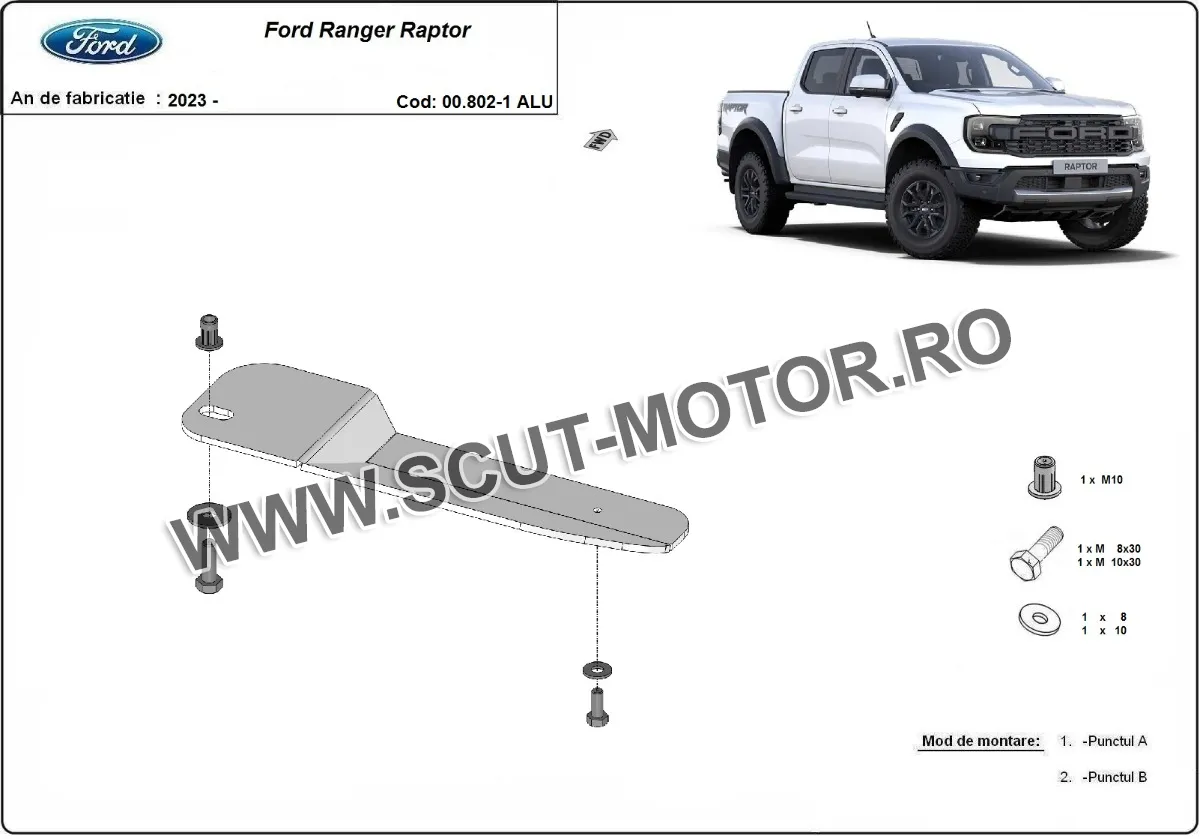 Scut filtru combustibil, conducte Ford Ranger Raptor  - Aluminium 2023-2025