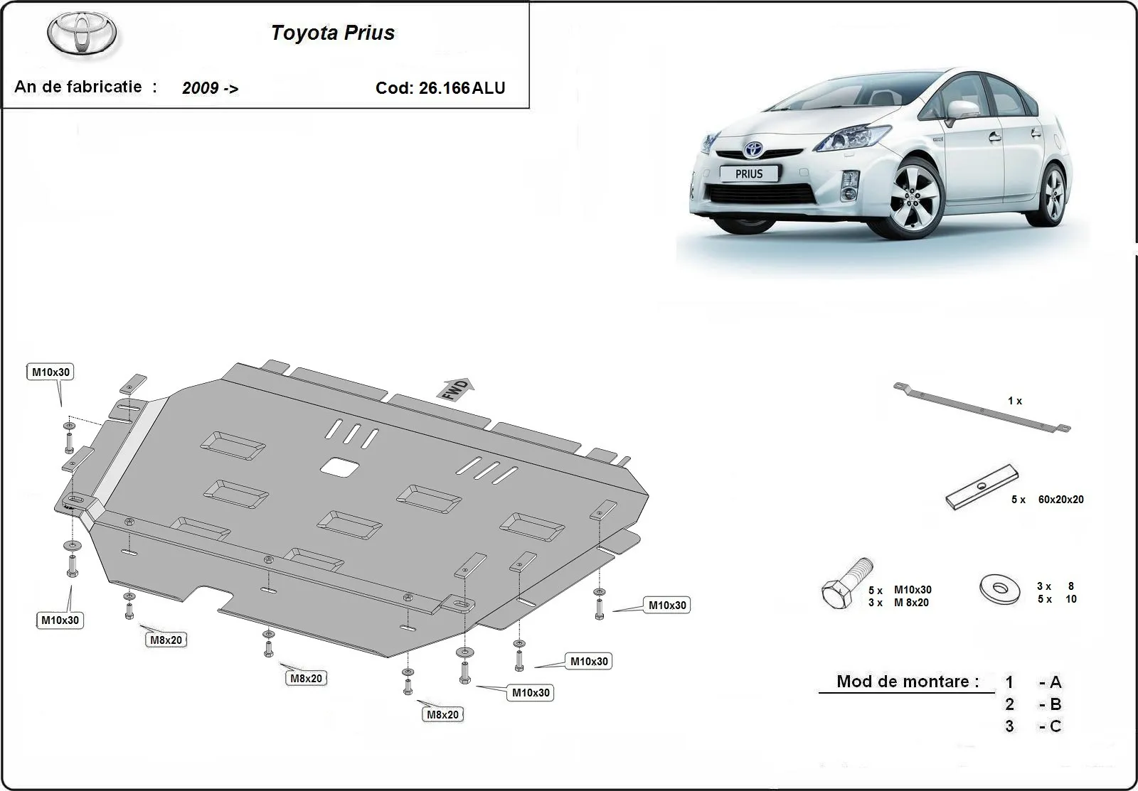 Scut motor din aluminiu Toyota Prius 2008-2015